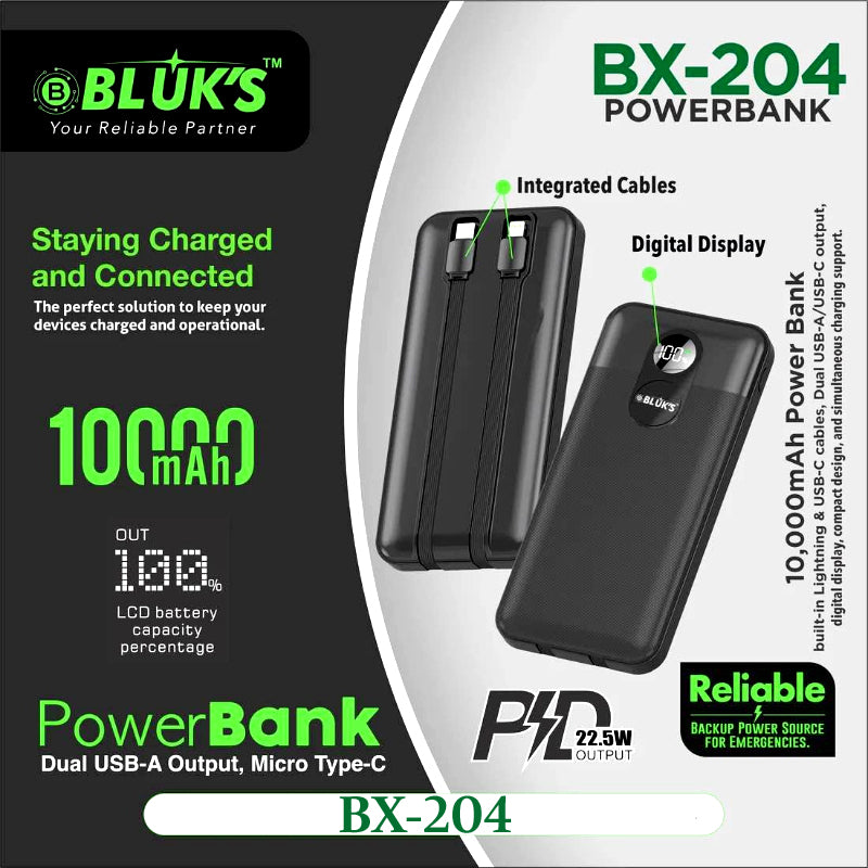 BLUKS BX-204 10000mAh 22.5W Fast Charging Power Bank