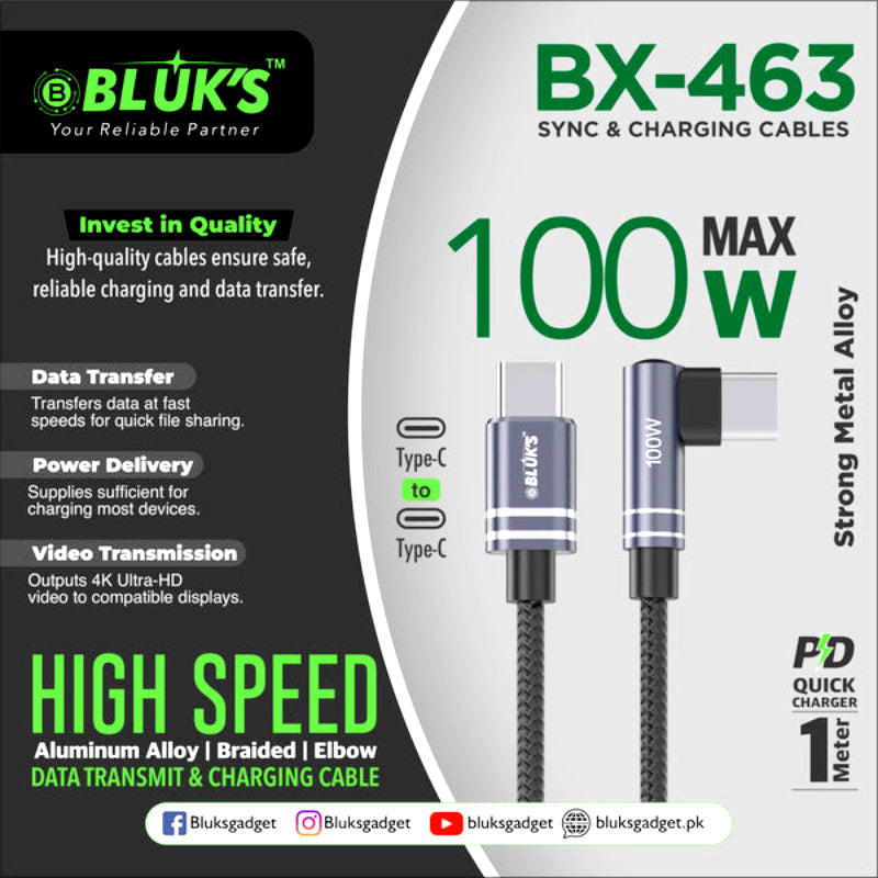 BLUKS BX-463 100W Type-C to Type-C Elbow Cable