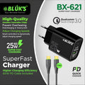 BLUKS BX-621 fast charger with Type-C PD cable