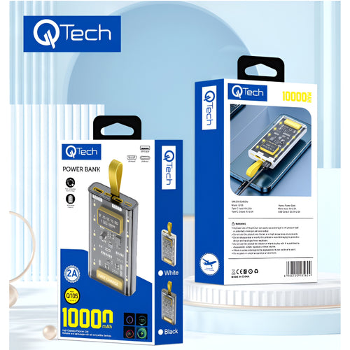 QTech Q105 10000mAh Transparent Quick Charge Power Bank