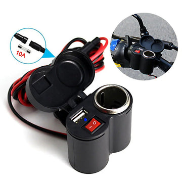 2-in-1 Waterproof Motorcycle USB Charger with 12V Socket