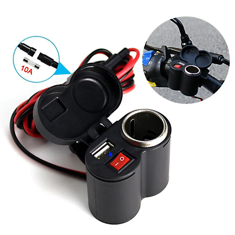 2-in-1 waterproof motorcycle handlebar USB charger